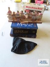 Religious books, candle holder and kippahs