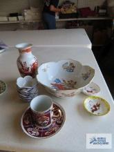 Oriental bowl, vase, condiment dishes, and cup and saucer