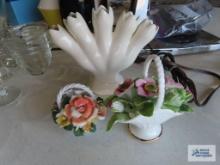 Miniature ceramic floral arrangements and decorative vase