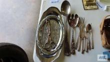 Silverplate trays and serving utensils