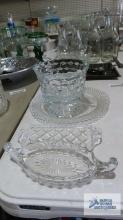 Fostoria candy dish, divided plate and etc