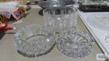 Heavy glass ashtrays and bowl