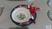 Lenox Christmas bowl, Pinocchio toy and Certified International Corporation Christmas plate