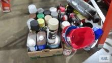 Paints, funnels, paint thinner, silicone spray, lubricants, etc