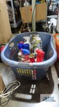 Laundry basket including CLR stain remover, crud cutter, Minwax,...etc