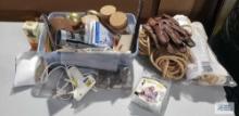 Assorted hardware, glue gun, rope, etc