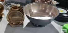 Gorham silver original bowl and silverplate coasters