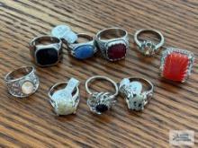 Costume jewelry silver colored gemstone rings