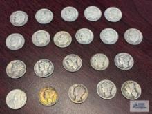 (11) Roosevelt dimes, years ranging from 1947 to 1962. (9) Mercury dimes, years ranging from 1919...