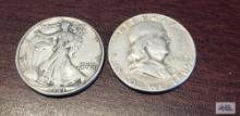 1941 Walking Liberty half dollar and 1952 Benjamin Franklin half dollar