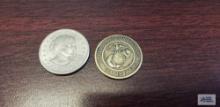 1979 Susan B Anthony one dollar coin and United States Marine Corps Toys for Tots token