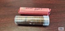 One roll of wheat pennies and one roll of 1960s pennies