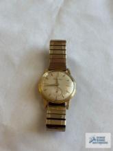 Mathey-Tissot watch, missing stem to wind, marked 18K 225676 on gold colored band, marked Speidel