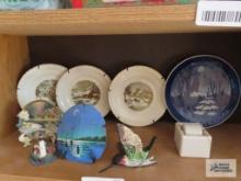 DECORATIVE PLATES, PAINTED SAND DOLLAR, STAMP HOLDER, ETC