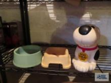 Dog treat jar and dog bowls