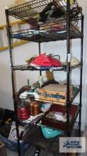 Vintage sprinklers, hardware, drop light and etc on wire rack