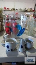 Decorative glass vase and Williamsburg pottery pieces