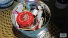 Sewing supplies including tin