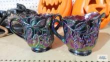 Fenton Carnival Glass creamer and sugar