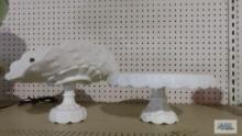 Milk glass cake plate and Westmoreland Glass centerpiece dish