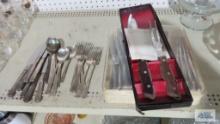 Stainless steel and silverplate flatware and knife set