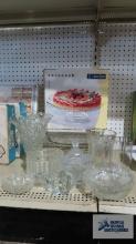 Glass cake plate, polar bear candle holder, glass vases and etc