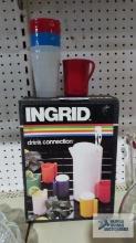 Ingrid drink set, plastic cups, and creamer