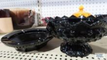 Black glass candy dish and vase