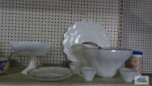 Milk glass punch bowl set, divided dish, centerpiece dish and etc