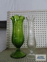 Green and clear glass vases