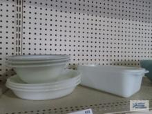 Pyrex baking dishes, bowls and pie plates