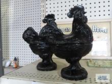 Pair of Westmoreland Glass...rooster candy dishes