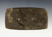 4 7/16" Patinated and heavily engraved Rectangular Hopewell Gorget. Jay Co., Indiana.