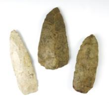 Set of 3 flint artifacts including 2 large Blades and 1 Hoe. Found in the Midwestern U.S.