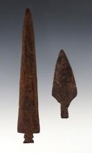 Pair of Iron Arrow Points from a pre-1930's collection. The largest is 4 1/8".