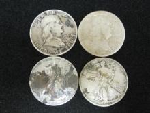 Lot of (4) Half Dollar- 2 Franklin Halves and 2 Walking Liberty Halves