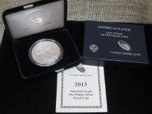 2013 American Eagle Silver Proof Dollar in Box w/ COA