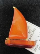 Russian Amber Sailboat Pin