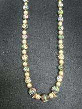 14k Gold Add-A-Bead Necklace with Gold and Cloisonne Beads and 2 Diamond Pendants