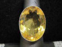 Sterling Silver Lemon Quartz Ring- Vivid Oval Gem