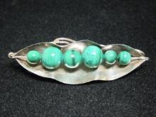 Sterling Silver Malachite Brooch