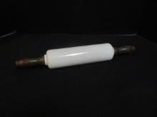 Antique Milk Glass Wood Handle Rolling Pin