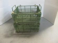 2 Vintage Coated Wire Farm Stacking Crates