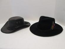 Black Leather Henschel Hat and Black Wool Felt Guide Gear Outback Hat