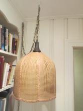 Midcentury Woven Shade Hanging Plug-In Light Fixture