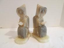 Pair of Alabaster Reading/Praying Priest Bookends