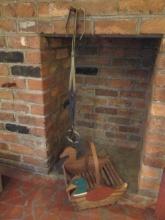 Pair of Fireplace Log Tongs and Folk Art Mallard Duck Kindling Basket