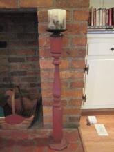 Hand Crafted Painted Wood Spindle Pillar Candle Holder