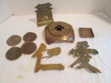 Brass Ashtrays, Trivets and Coasters with Asian Script Designs