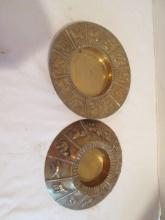 Two Solid Brass Chinese Zodiac Calendar Ashtrays